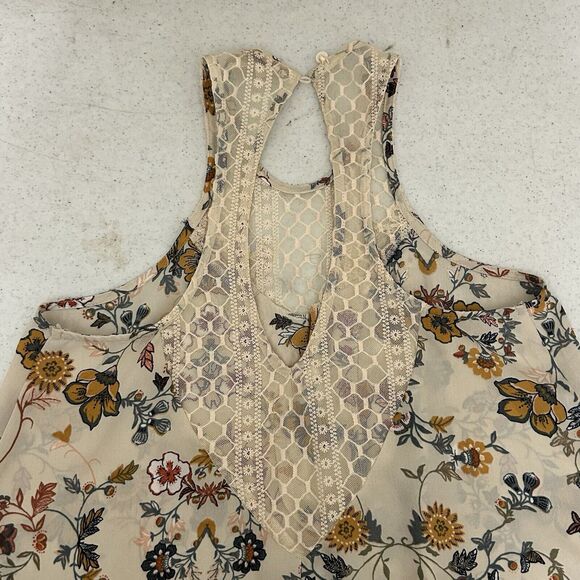 Band Crush Tank Top Womens Small Tan Floral Crochet Boho Sleeveless Cottage - Picture 6 of 9